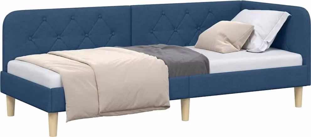 Cornice del letto ad angolo Blu 80 x 200 cm Tessuto