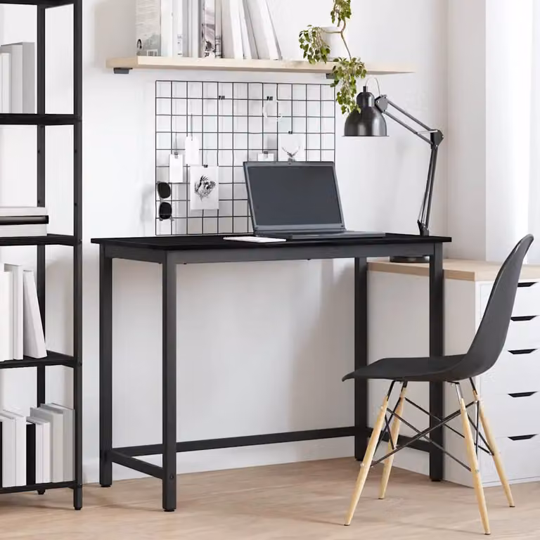 Scrivania moderna vidaXL in rovere e metallo nero L: 80 cm, P: 50 cm, H: 76,5 cm