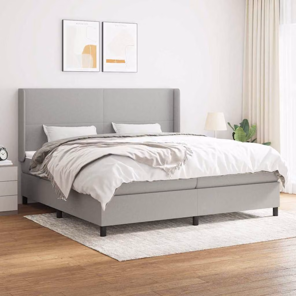 vidaXL Giroletto a Molle con Materasso Ibrido in Tessuto Grigio e Bianco L/P/H: 200 x 200 x 128 cm