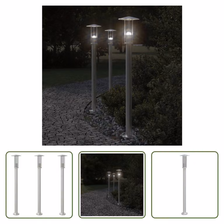 The Living Store Luci da sentiero 3 pezzi argento 100 cm acciaio inox