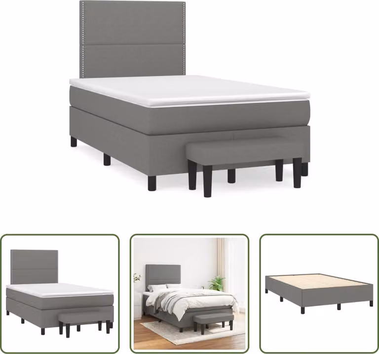 The Living Store Letto a molle con materasso grigio scuro 120x190 cm in tessuto