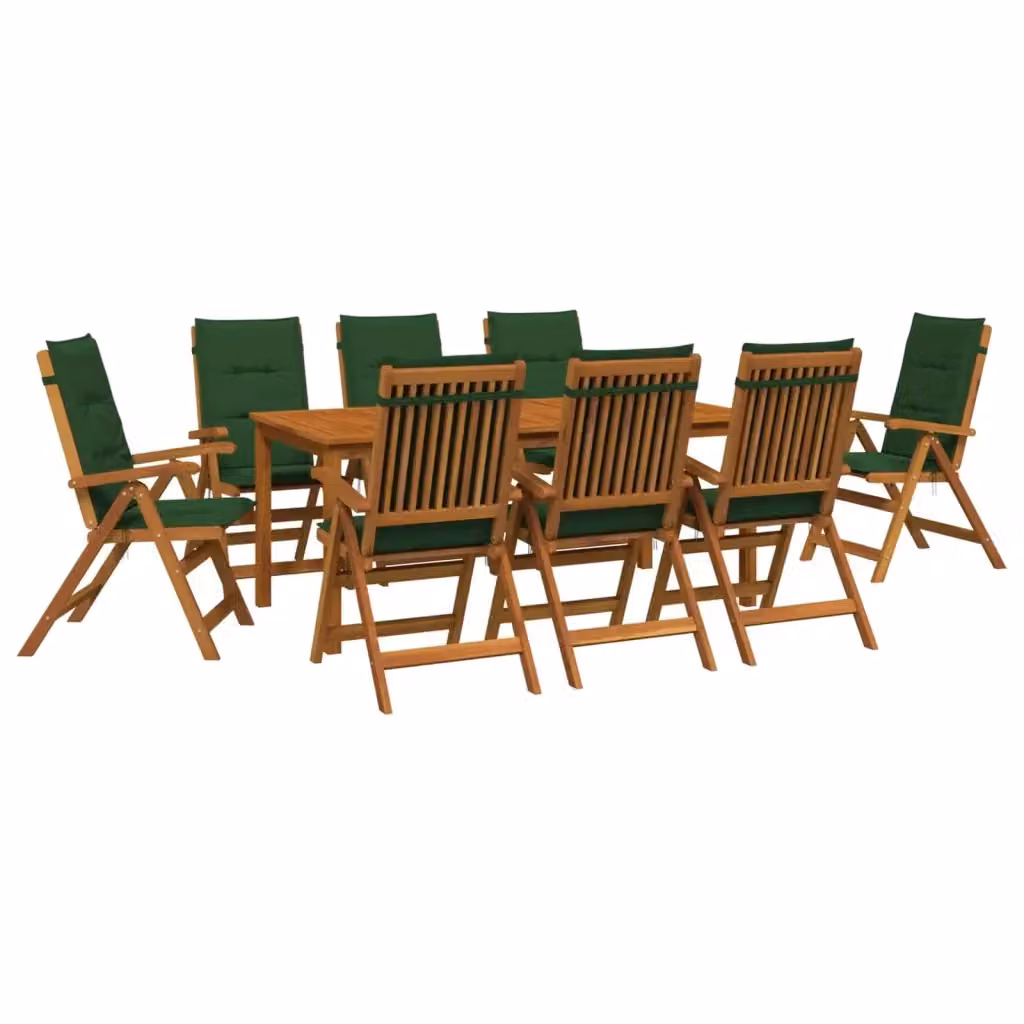 Set da pranzo per giardino e terrazzo vidaXL in legno di acacia naturale con 8 posti e cuscini rimovibili marroni e verdi – 2
