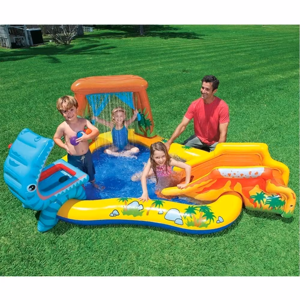 Trade Shop Traesio Piscina Parco Giochi Gonfiabile Multicolore con Dinosauro, Scivolo, Canestro e Doccia in PVC L: 280 cm, P: 249 cm, H: 109 cm – 2