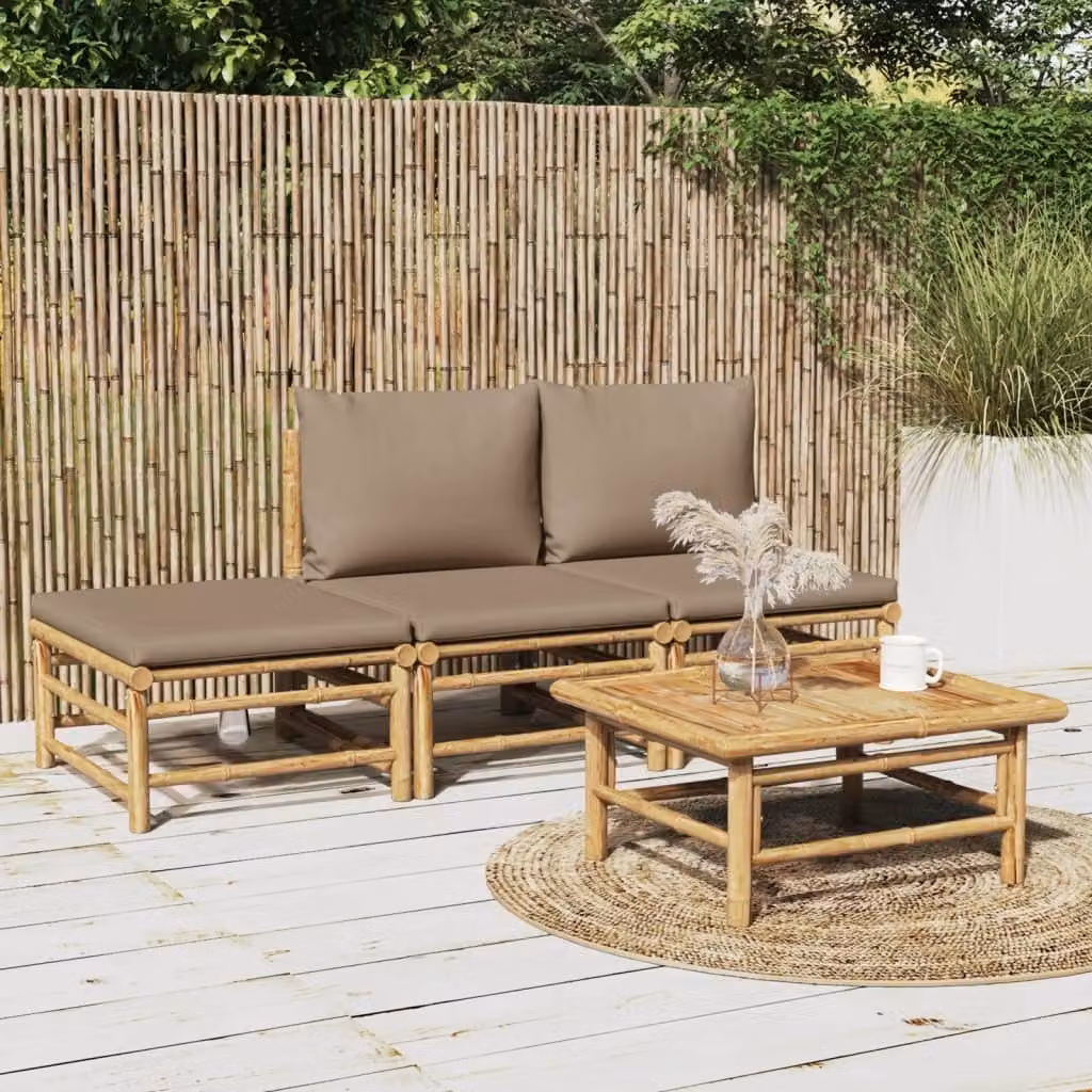 Maison Exclusive - Set da giardino da 4 pezzi con cuscini color taupe in bambù