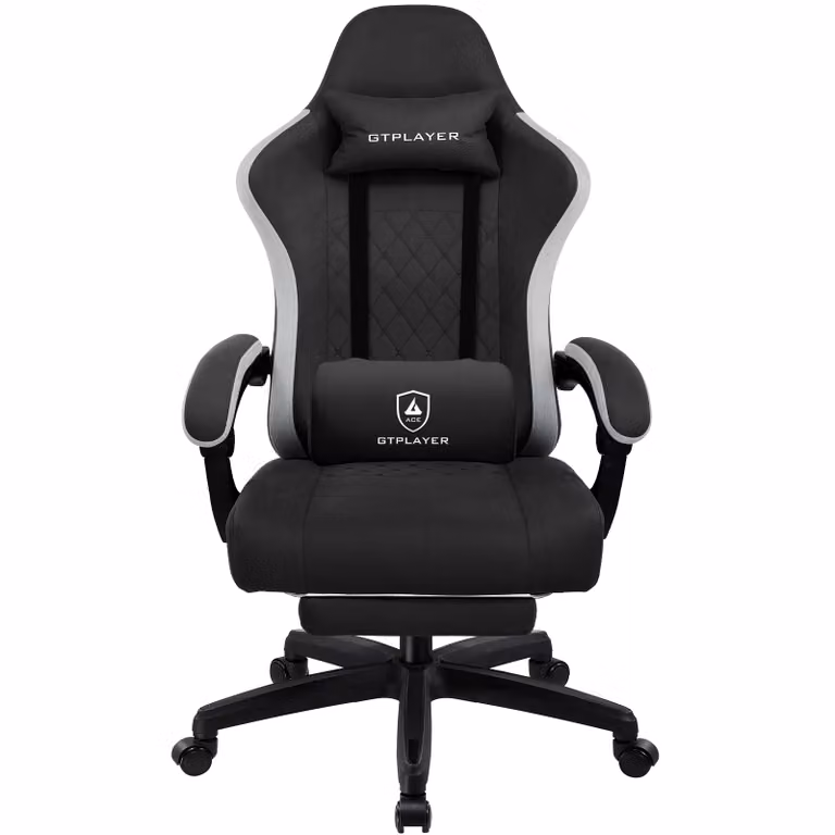 LUCKRACER Sedia da gioco con poggiapiedi Sedia da ufficio ergonomica con cuscino lombare regolabile, sedia da gioco con poggiatesta, regolabile in altezza, nero