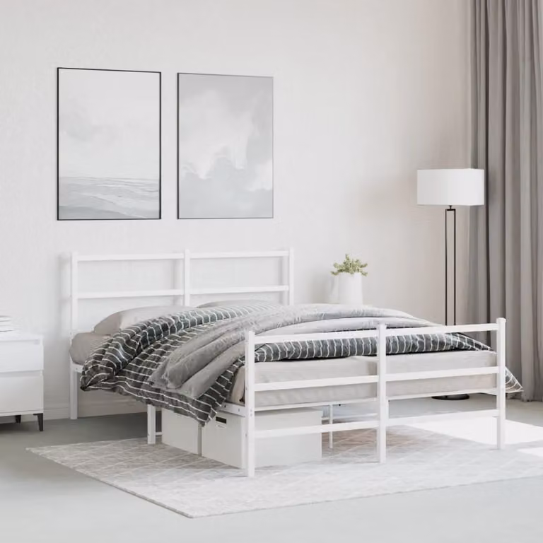 Giroletto vidaXL con testiera e pediera in metallo bianco L/P/H: 140 x 190 x 90 cm