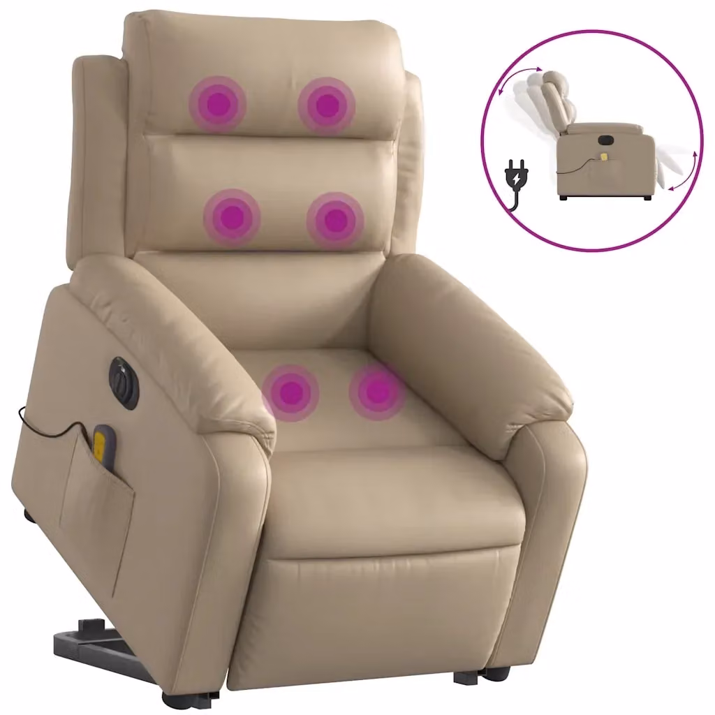 Poltrona Alzapersona con Massaggio Elettrico vidaXL in Similpelle Beige per Anziani – 2