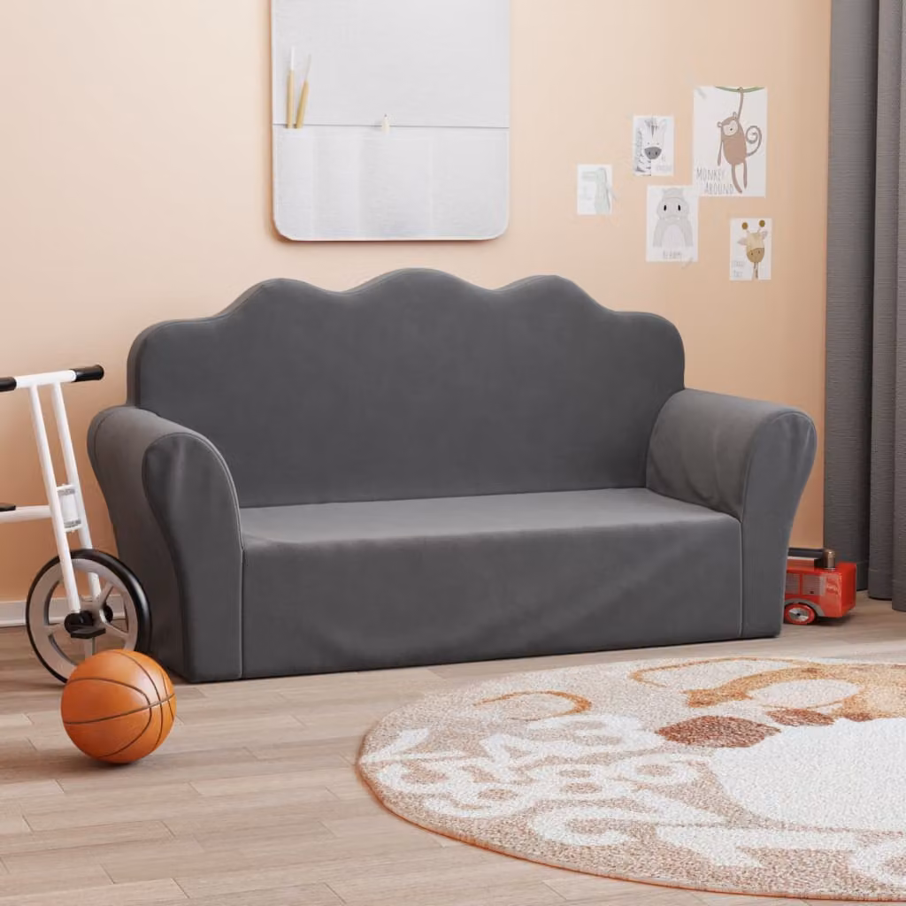 vidaXL Divano per Bambini a 2 Posti in Morbido Peluche Antracite L: 94 cm, P: 48 cm, H: 34 cm
