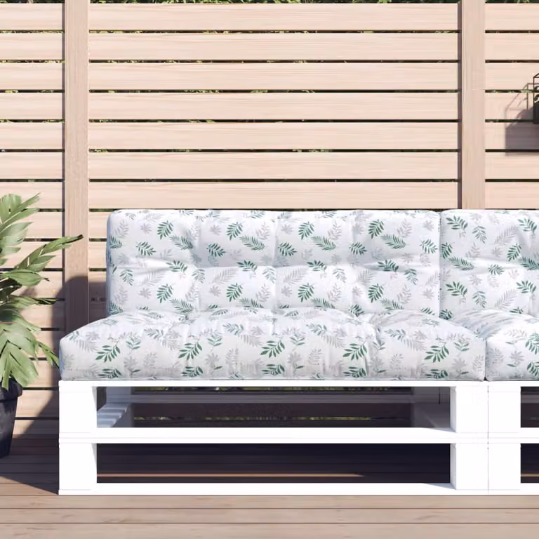 vidaXL Cuscino per Pallet con Motivo a Foglie, Verde e Bianco, L/P/H: 120 x 40 x 12 cm