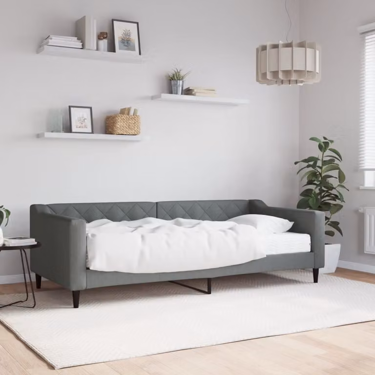 vidaXL Divano Letto con Materasso in Tessuto Grigio L: 200 cm, P: 90 cm, H: 67 cm