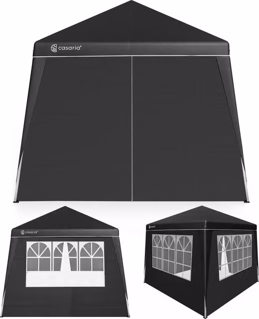Gazebo pieghevole Capri CASARIA nero con 4 pareti laterali e finestre L: 300 cm, P: 300 cm, H: 250 cm