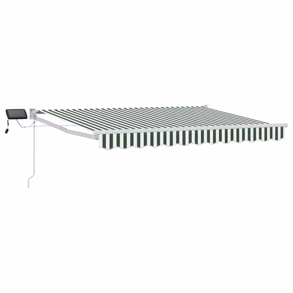 Tenda parasole retrattile manuale con LED per balcone in poliestere Verde e Bianco L: 3 m, P: 2,5 m – 2