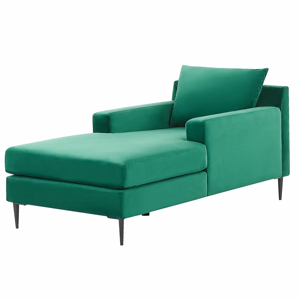 Chaise longue BELIANI in velluto verde con design moderno e struttura in metallo, L: 165 cm, P: 88 cm, H: 73 cm – 2