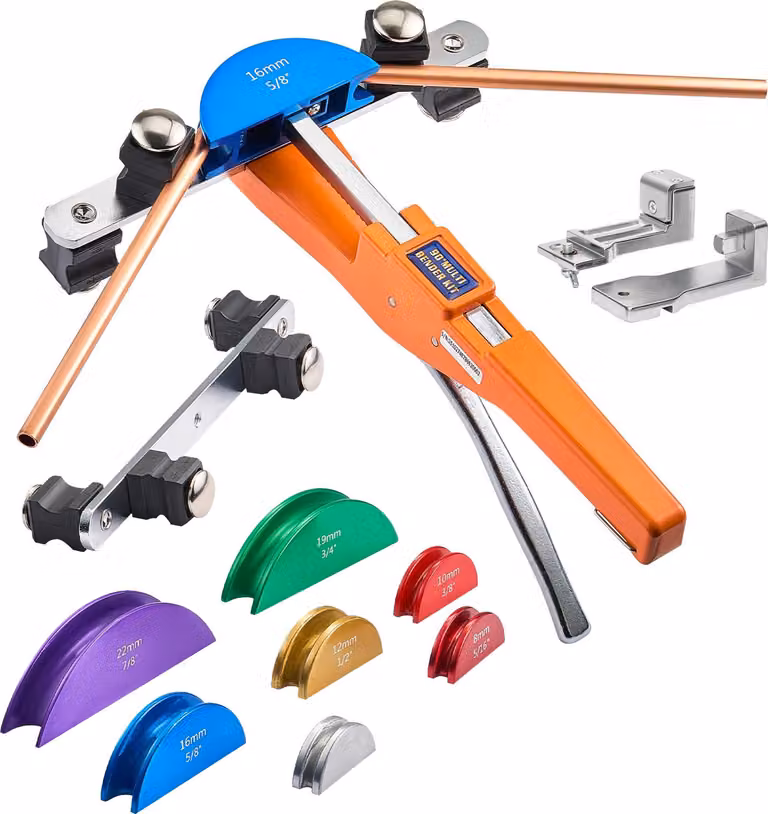 SucceBuy Curvatore per tubi, 6-22 mm, utensile manuale per curve a 90°, funzionamento avanti/indietro, con 7 ganasce colorate in lega di alluminio, adatto per tubi in rame nella tecnologia di climatizzazione e refrigerazione