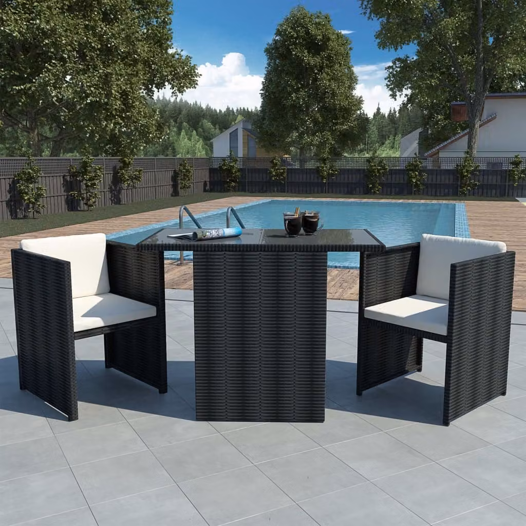 Maison Exclusive - Set da bistrot composto da 3 pezzi con cuscini, in rattan sintetico nero