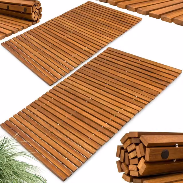 Set di 2 tappetini da bagno Deuba in legno di acacia FSC marrone antiscivolo L: 76 cm, P: 50 cm