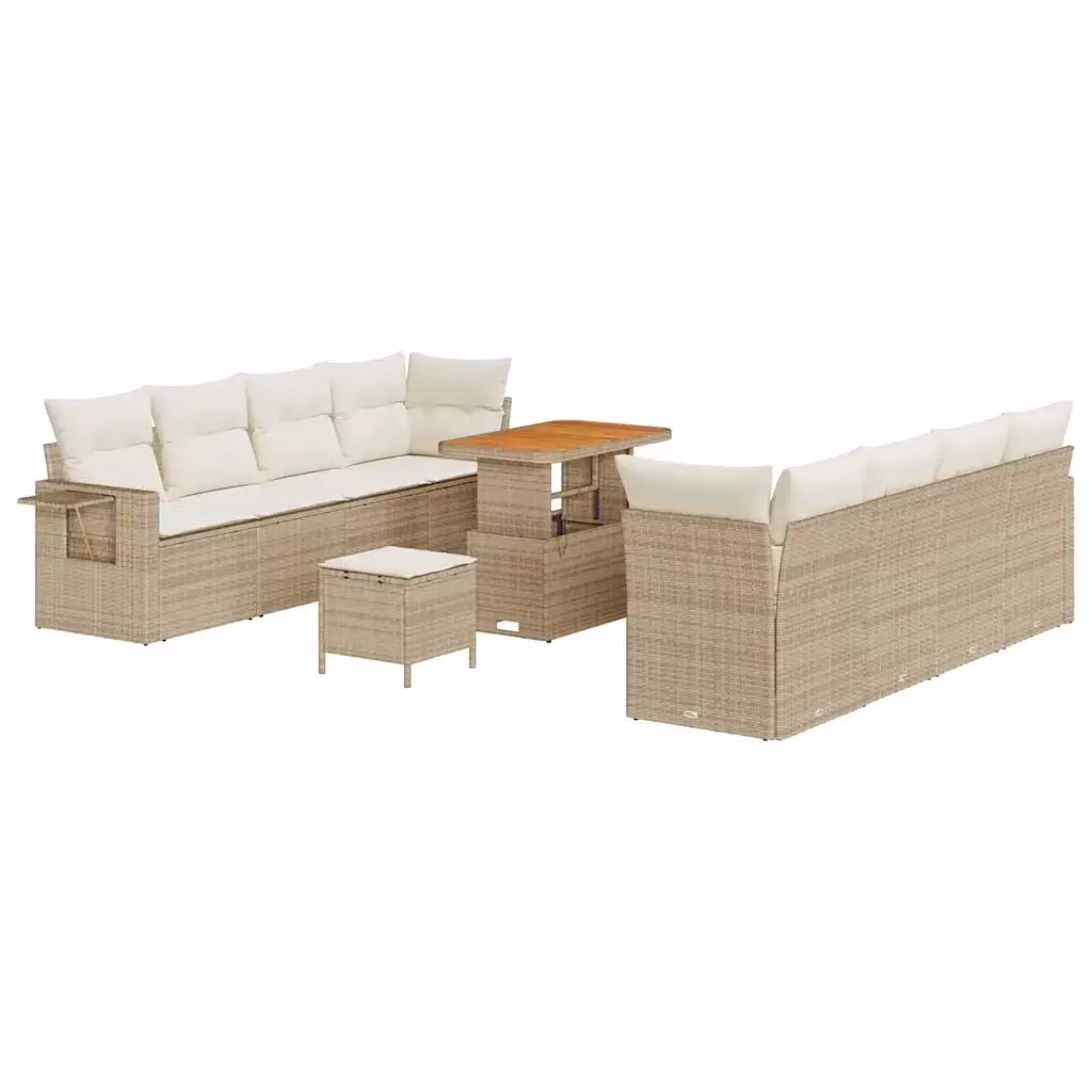 Set Divano da Giardino Moderno vidaXL 11 Pezzi Beige con Cuscini e Tavolino da Esterno in Rattan e Metallo – 2