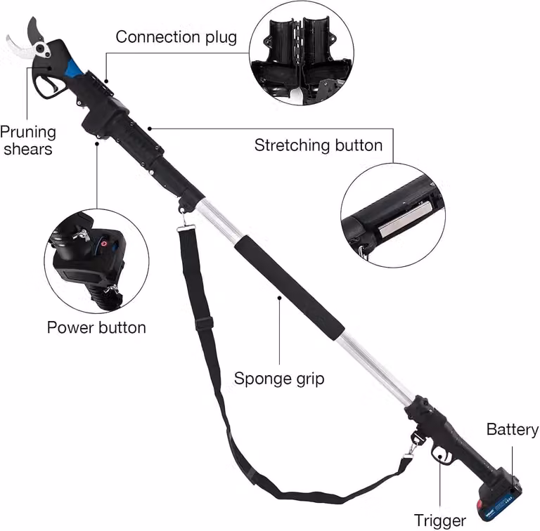Prolunga per potatura elettrica - Bastone telescopico in alluminio - 1,35-1,9 metri - Accessorio per raggiungere altezze elevate