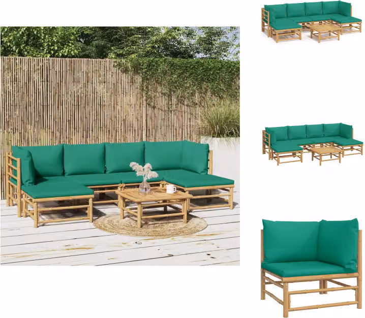 vidaXL Set di 7 pezzi per salotto da giardino con cuscini in bambù verde - Set di mobili da giardino