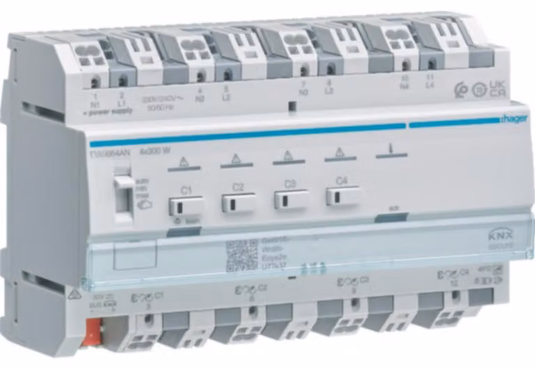 Hager Uni-Dimmaktor 4-fach KNX TYAS664ANSecure 4x300W ESL/LED (TYAS664AN)