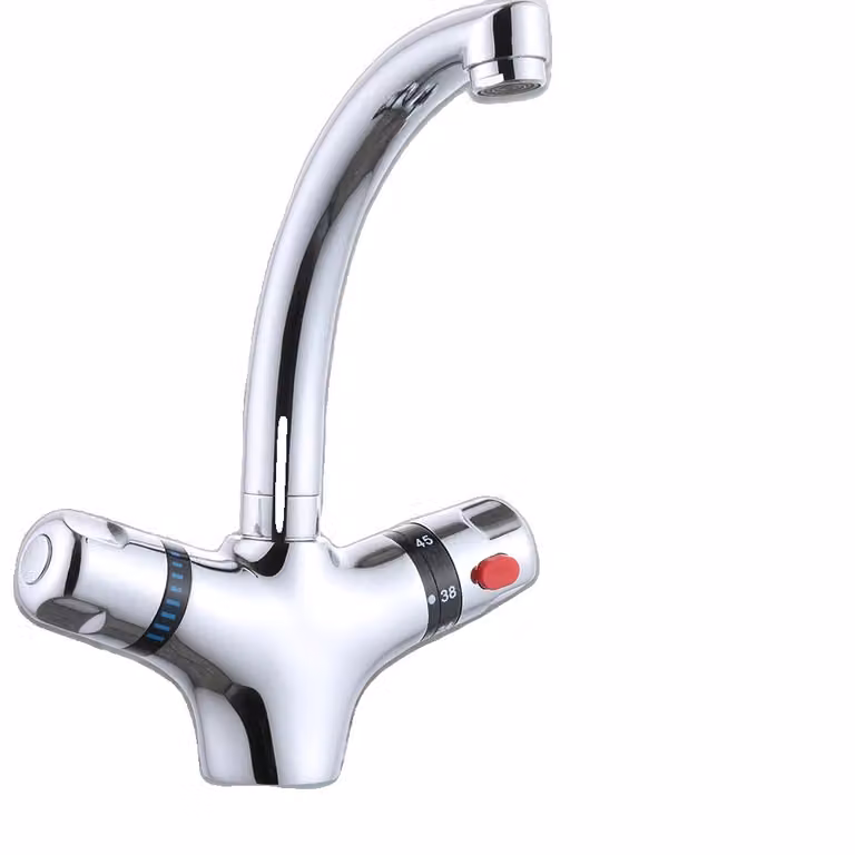 Miscelatore per lavabo, controllo termostatico, design elegante in ottone, dettagli