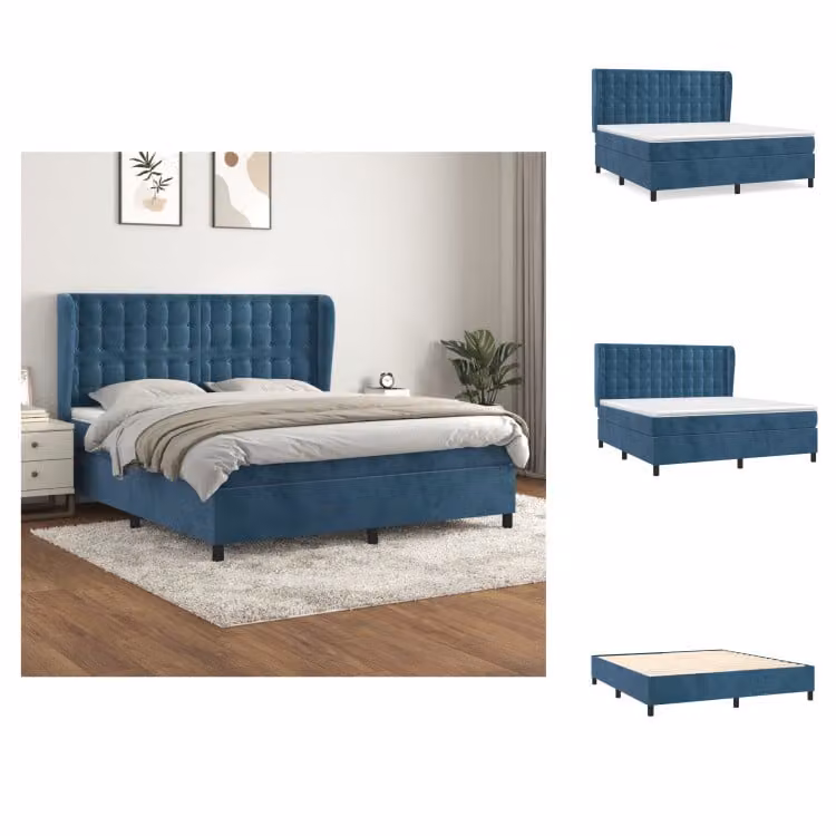 vidaXL Letto a molle con materasso blu scuro 160x200 cm in velluto - Letti e strutture letto