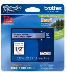 Nastro per etichettatrice Brother P TOUCH TZE131S Nero su Trasparente, 12mm x 8m