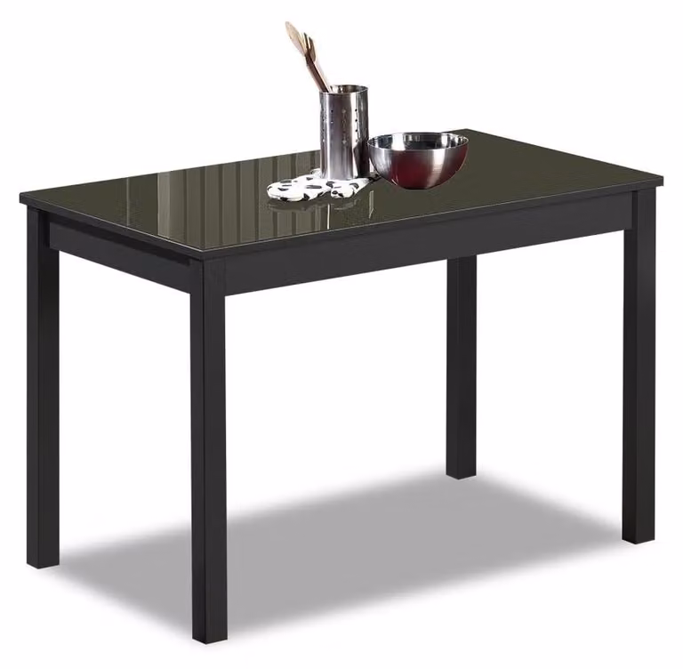 Tavolo da pranzo, forma rettangolare, piano in vetro, struttura in alluminio, dimensioni 110x70 cm, colore grafite