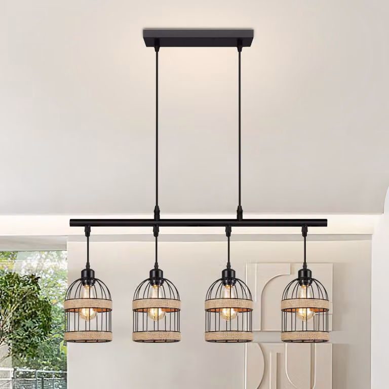 Lampada a sospensione 4 fiamme paralume in metallo nero lampada a sospensione E27 altezza regolabile luce a sospensione per sala da pranzo, cucina, bar