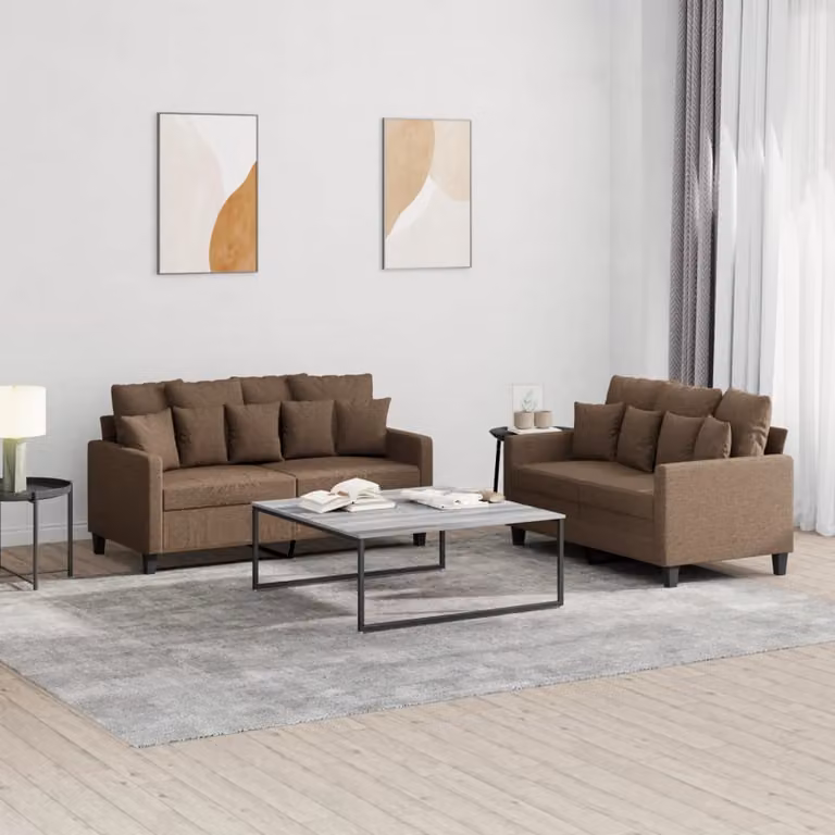 vidaXL Set di 2 Divani Moderni in Tessuto Marrone con Cuscini