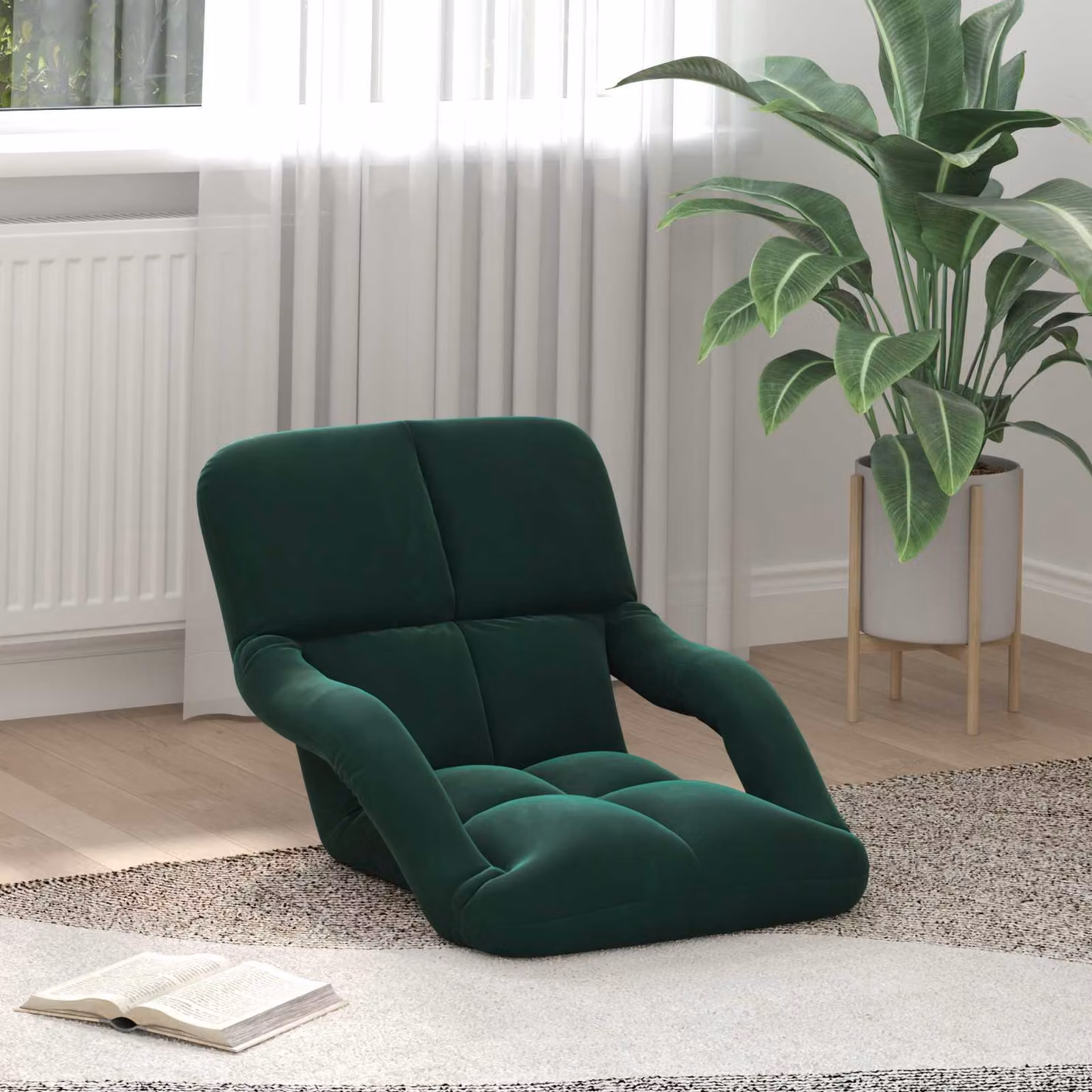 Sedia a pavimento regolabile vidaXL in velluto verde scuro