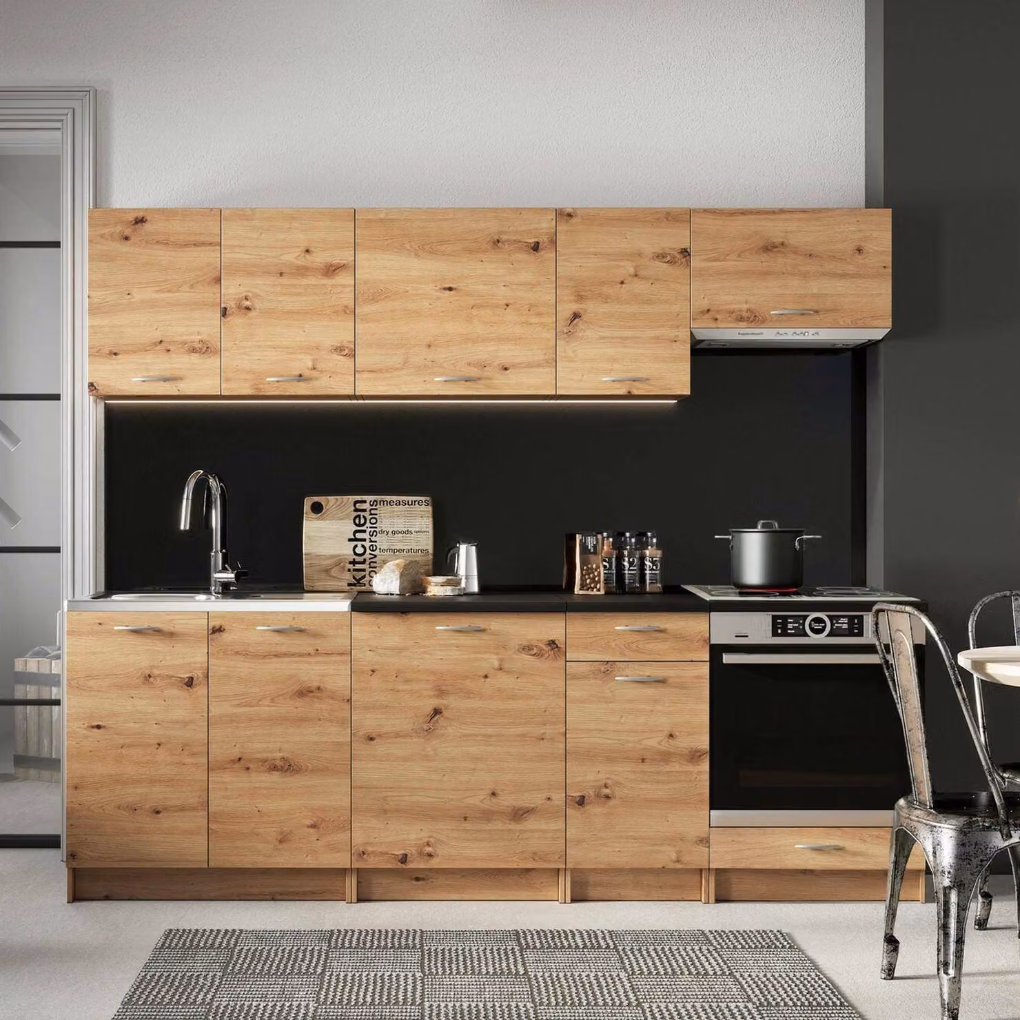 Camerino - Cucina, Marrone Rovere Nodi, un Ripiano, Elettrodomestici non inclusi