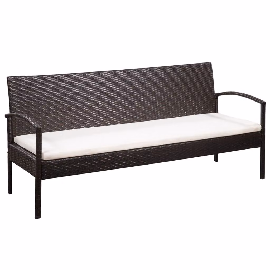 set 5 pezzi da giardino con cuscini in poly rattan marrone