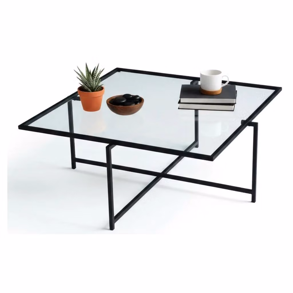 Mascate Tavolino da Salotto Moderno in Vetro e Metallo Nero e Trasparente L/P/H: 85 x 85 x 35 cm – 2