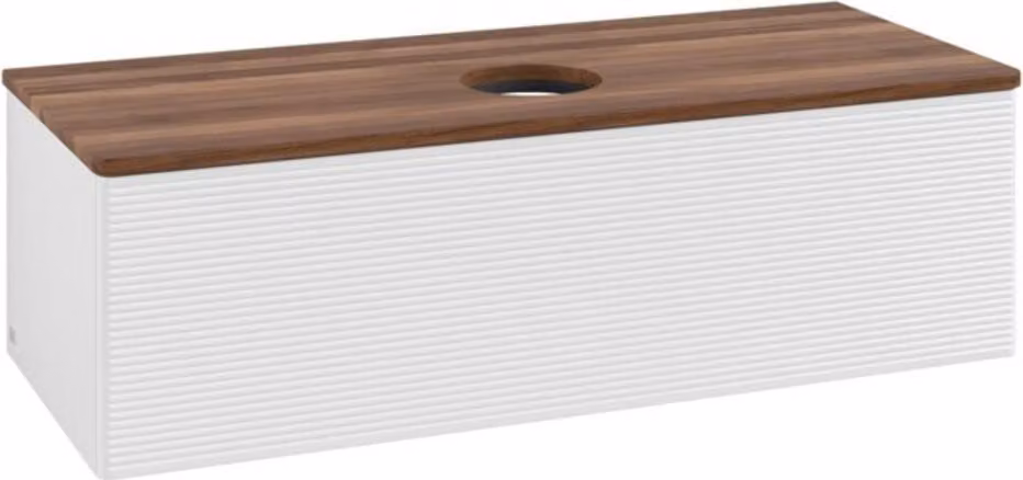 Mobiletto V&B con struttura frontale, con illuminazione Antao 120x36x50cm, WBP w. wal, glo wh. Lac