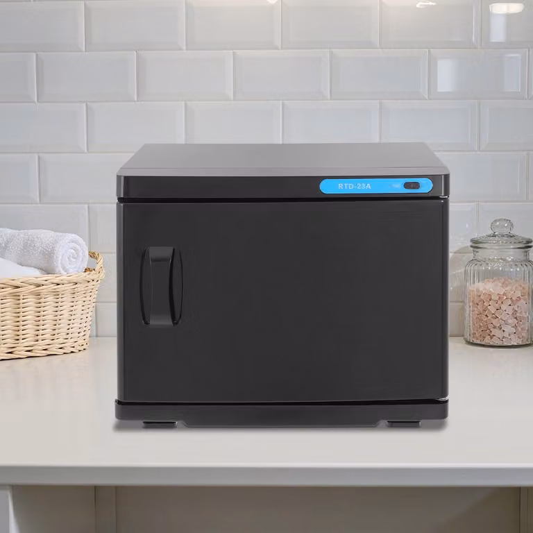 Asciugamani elettrico da parete, colore nero, con una capacità di 23 litri e riscaldamento a 360 gradi, ideale per saloni di parrucchieri