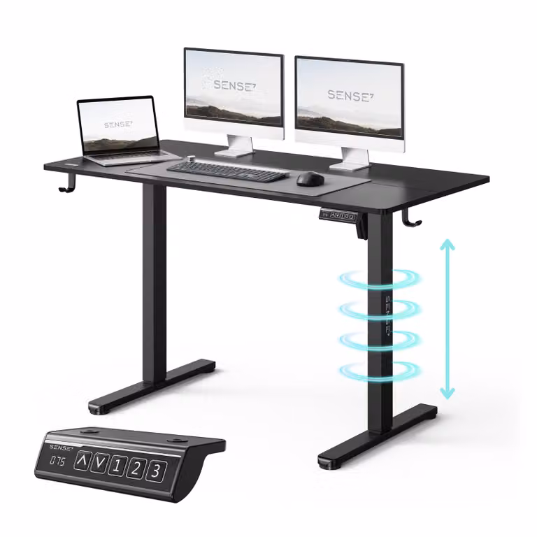 SENSE7 NOJO LIGHT Scrivania regolabile in altezza elettricamente 120x60 cm Nero Tavolo da gaming Tavolo da computer Scrivania in piedi Memory Home Office Tavolo per PC