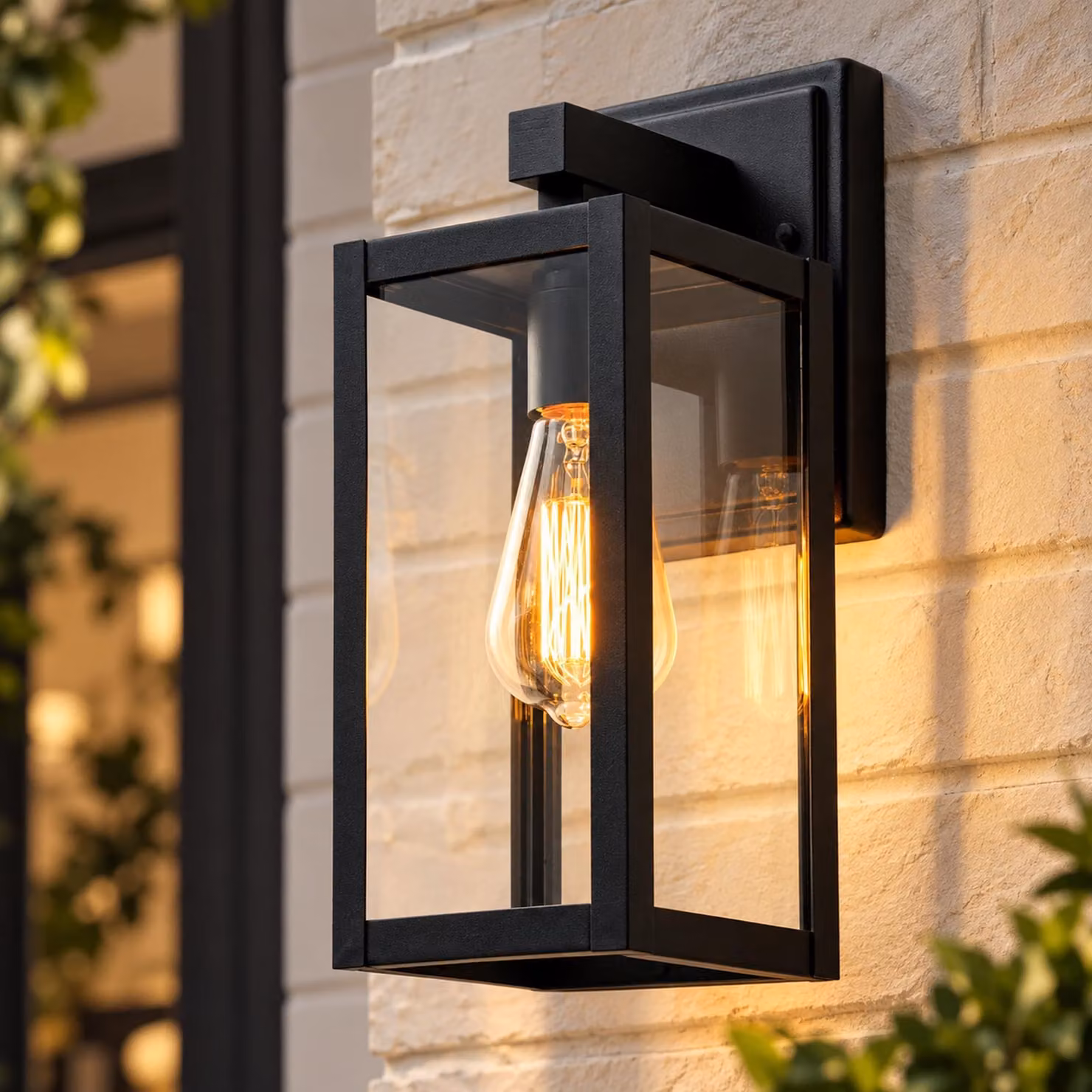 Lampada da parete esterna, attacco E27, nera, quadrata, impermeabile, 60W
