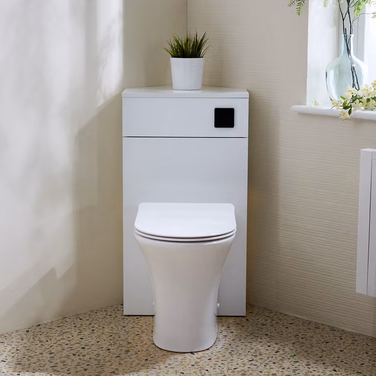 Unità WC Angolare per WC Bianco con Sanitario Marbury - con Pulsante di Scarico Nero - Cluo