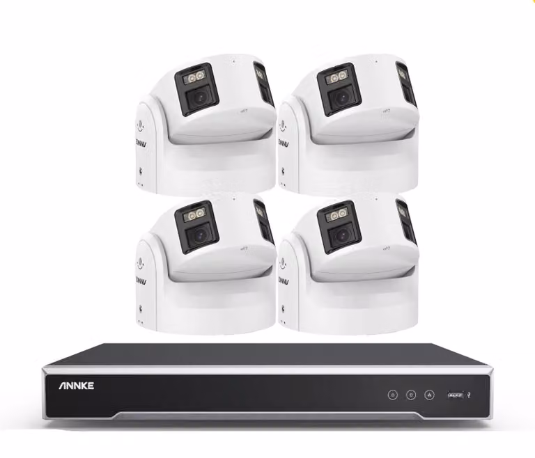 Kit di telecamere di sicurezza – Registratore video in rete (NVR) a 8 canali con 4 telecamere a cupola – Risoluzione 8MP – Angolo di visione 180° – Resistente agli agenti atmosferici (grado di protezione IP67)