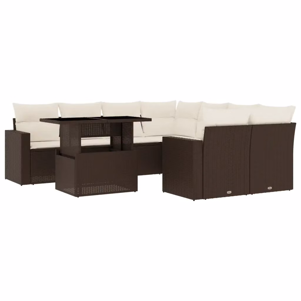 Set di divani da giardino vidaXL 9 pezzi con cuscini in rattan e metallo colore marrone e bianco per esterno e terrazza – 2