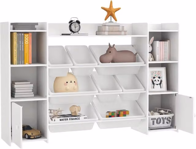 Scaffale portagiochi bambini con 8 cassetti estraibili ¨C Xylo ¨C Legno bianco organizer libreria