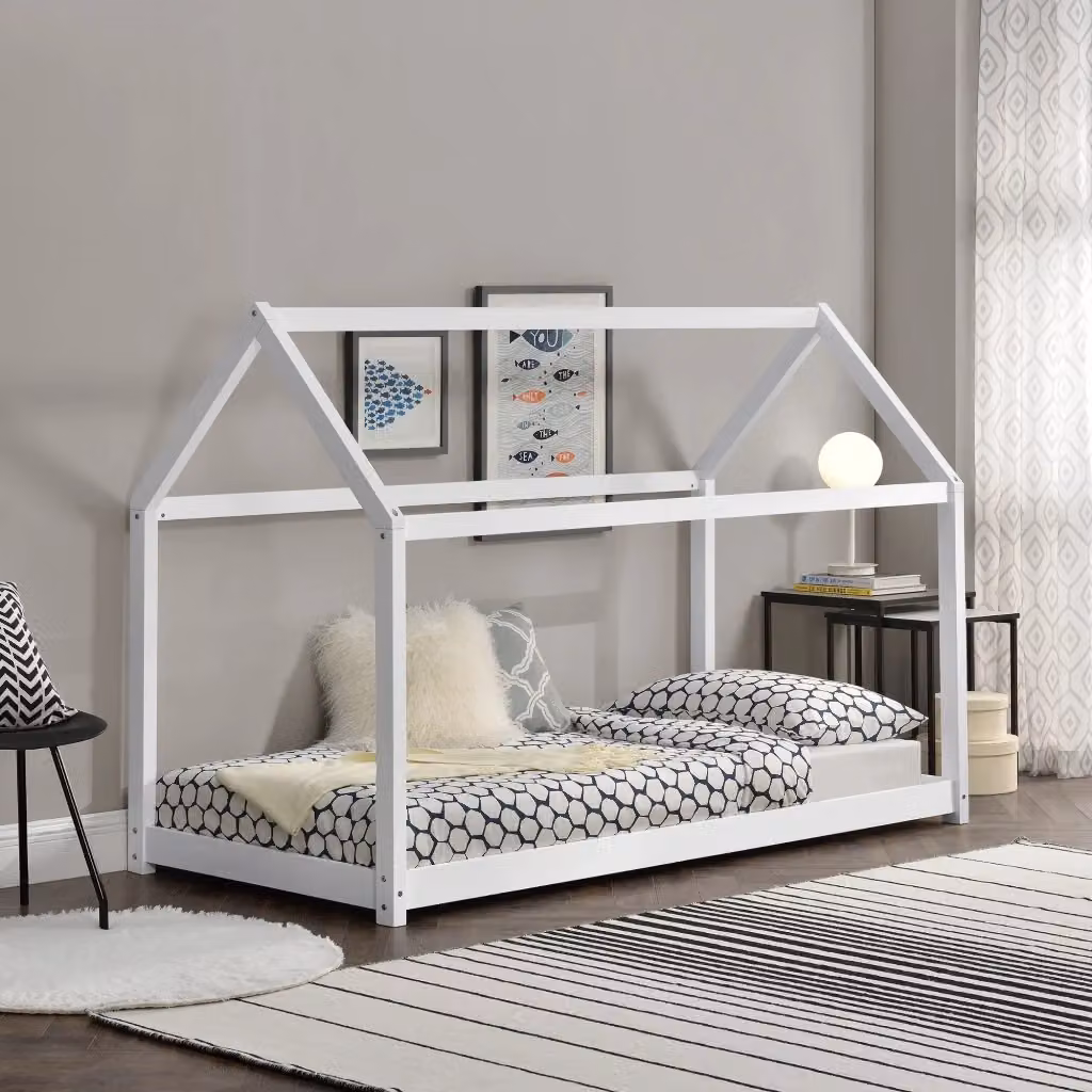 Letto per cameretta Netstal a forma di casetta en.casa in legno di pino bianco L/P/H: 200 x 90 x 142 cm – 2
