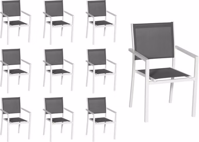 Set di 10 sedie in alluminio bianco - textilene grigio