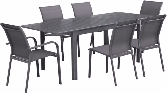 Set tavolo da giardino allungabile in alluminio con 6 sedie, antracite