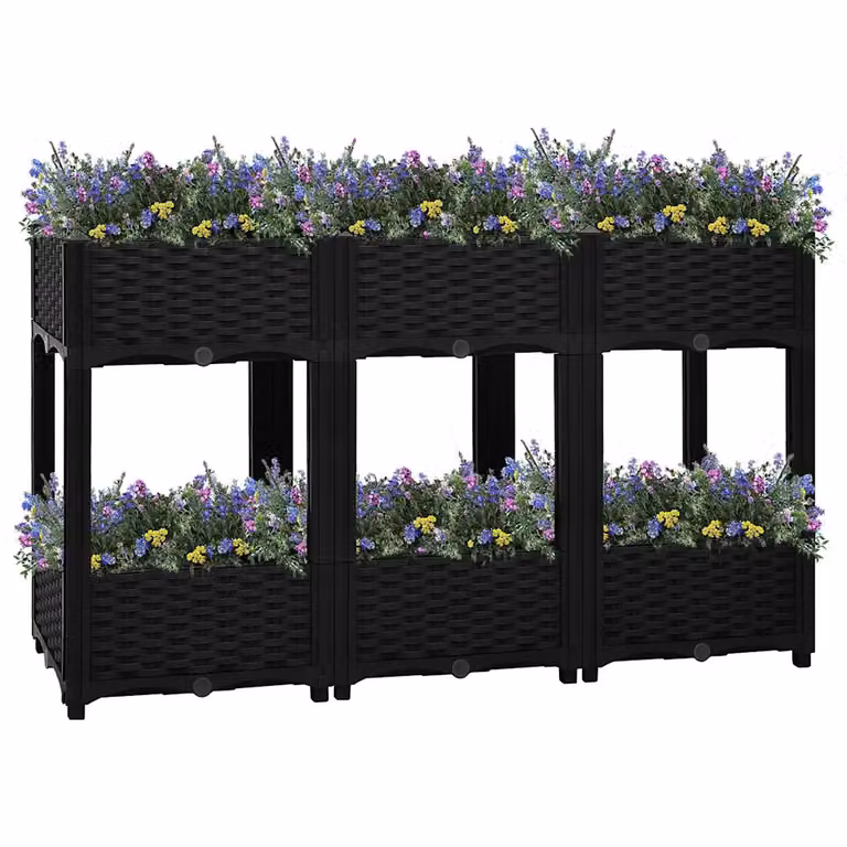 Fioriera Rialzata vidaXL in Plastica e WPC, Colore Nero, L/P/H: 120 x 40 x 71 cm