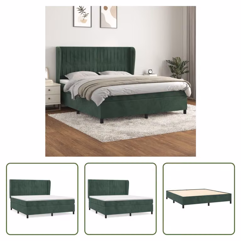 The Living Store Letto a molle con materasso verde scuro 180x200 cm in velluto