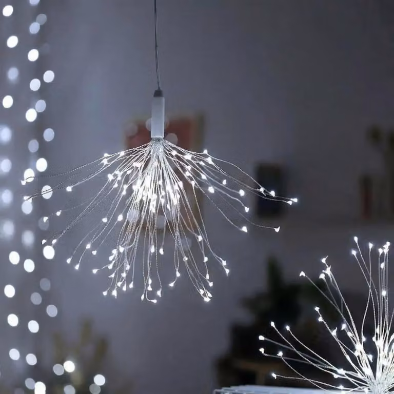 Catena luminosa a LED con 90 luci a forma di stella, telecomando, 8 modalità, luce bianco caldo
