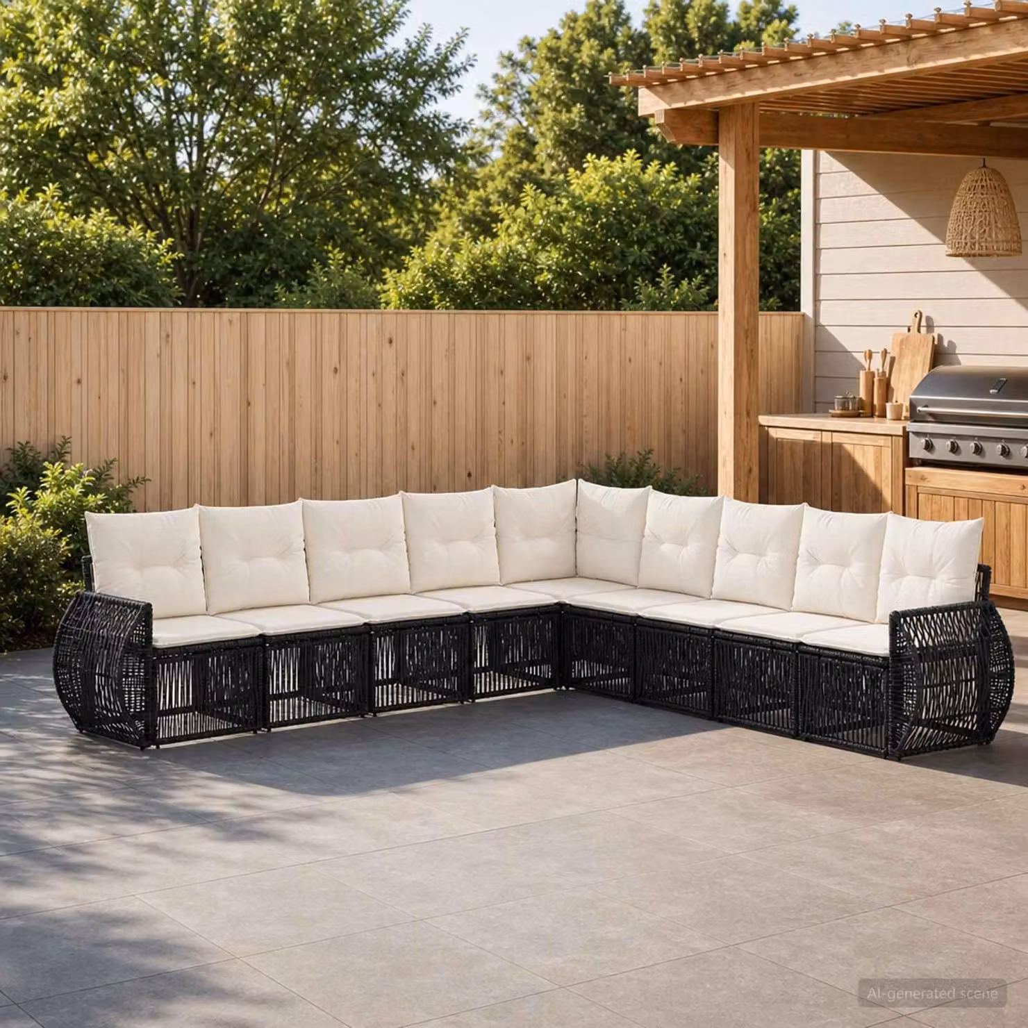 Maison Exclusive - Set da giardino composto da 9 pezzi. Divano e poltrone in rattan sintetico, colore nero e crema