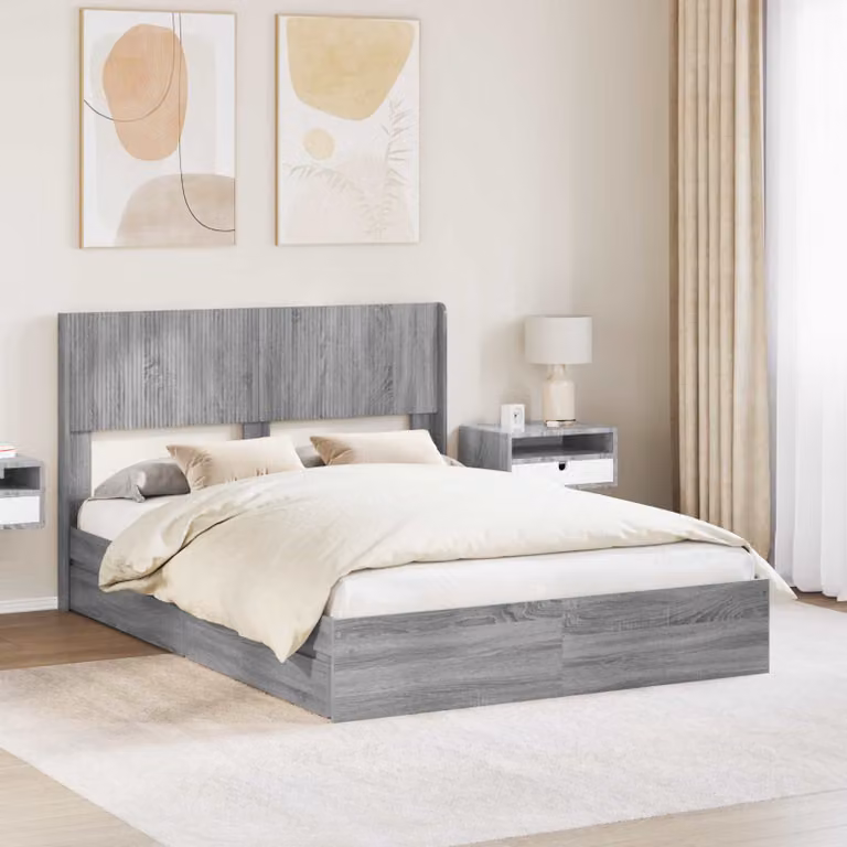 Struttura letto con contenitore e testata vidaXL in legno Sonoma grigio L: 156,5 cm, P: 203,0 cm, H: 100,0 cm